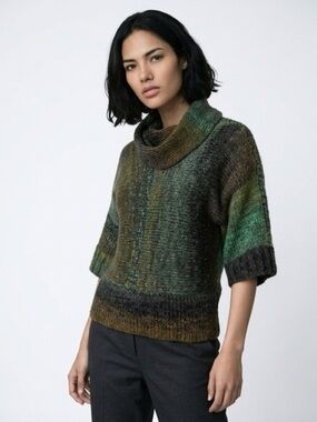 Fever Women's Cowl Neck Sweater in Olive Green & Brown